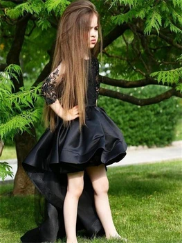Стилни Черни рокли принцеса с завързана принтом 