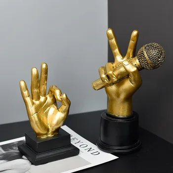 Съвременен творчески жест, модел пръст, скулптура от смола, Аксесоари за декорация на дома, Офиса, хола, Маса за златни художествени фигурки