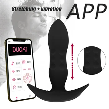 Телескопична масажор на простатата, Bluetooth приложение, вибратор за мъже, жени, анален накрайник, Безжична анален накрайник с дистанционно управление, секс-играчка за двойки, игра