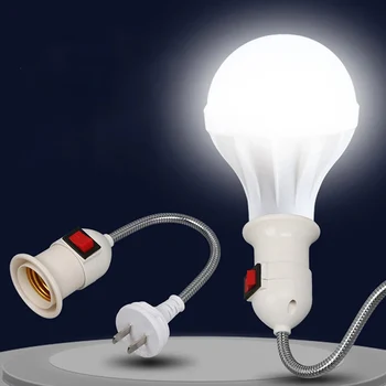 Титуляр на лампата E27, Контакта, една Електрическа Крушка С Превключвател, Два Щепсела, Порт за лампа от неръждаема стомана, адаптер за лампи, led энергосберегающая настолна лампа