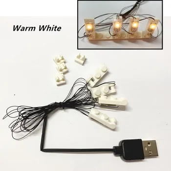 Топло Бяло 1x2 4 Led Прожектор За Градивен USB Charge House Toys Комплект Осветление