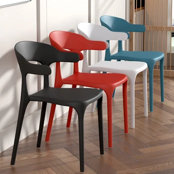 Трапезария стол с облегалка от рога, пластмасов, за хол, светъл, луксозен, модерен, минималистичен, чист, червен маса, всекидневни стол в скандинавски стил