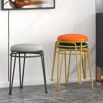Трапезни столове в скандинавски стил, луксозен лек стоманен стол, дебели кръгли столове за маса за хранене, модерен минималистичен стол от трапезарията