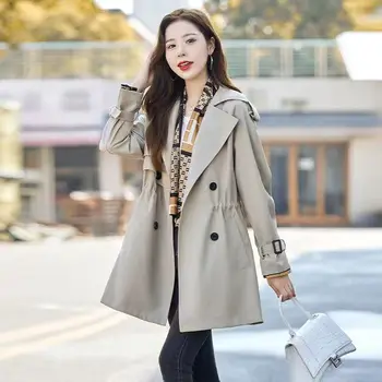 Тренч средна дължина, палта за жени, пролет-есен 2023, ежедневни корейската версия, свободна однотонная яке с дълъг ръкав, дамско палто
