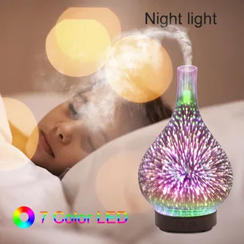 Ултразвукова дифузор 3d форма на стъклена ваза с фойерверки, Овлажнител за въздух с нощно осветление, Дифузор етерично масло, туманообразователь