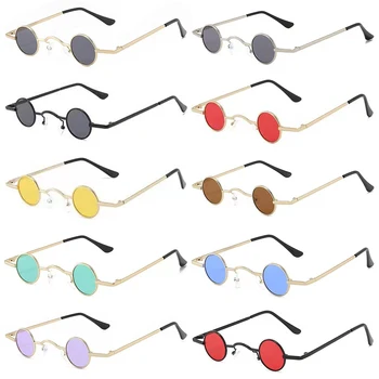 Уникален Дизайн, малки кръгли слънчеви Очила в метални рамки в стил пънк, хип-хоп, слънчеви очила за жени, мъже, Ins, модни очила ярки нюанси