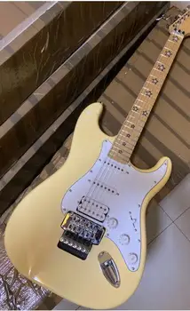Хастар от клен, с назъбени ръбове, хромированное тремоло Floyd Rose st, кремаво-жълта електрическа китара в наличност E918