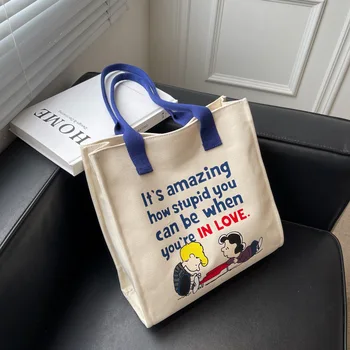 Холщовая чанта Snoopy, жените с голям капацитет, пролет 2022, чанта snoopy, чанта през рамо, мультяшная ръчна чанта 30x30x11 см