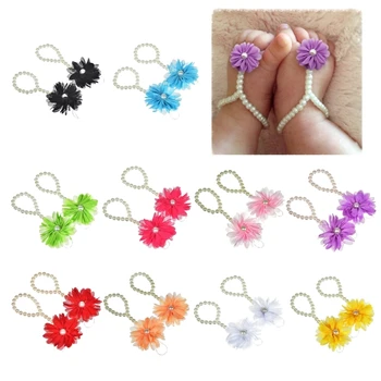 Цветни обувки с цветен печат за малки Момичета-Джапанки с перли и шифоном, Подарък за дете 066B