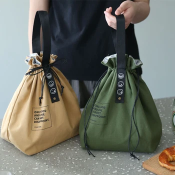 Чанта за обяд в японски стил, холщовая, с изолация на съвсем малък, за хладилно съхранение, по-Голям капацитет, чанта за обяд за един студент, работник офис, за Къмпинг
