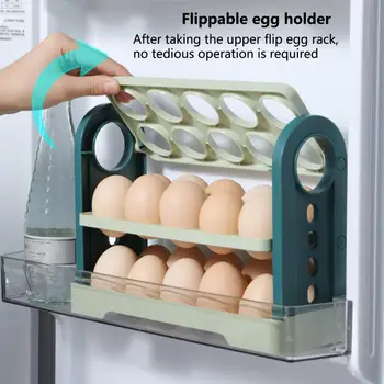 Чанта-органайзер за яйца, устойчив на удари за употреба за яйца, с голям капацитет, защита от падане, 3-слойный оттичане тава за яйца в хладилника