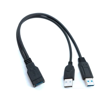 Черно удължителен кабел USB2.0 и 3.0 конектор Dual USB за прехвърляне на Допълнителни данни Y за 2,5-инчов мобилен твърд диск