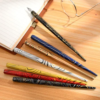 Чисто нов мрамор дървен държач за писалка за калиграфия манга с 6 топчета за надписи Skiching Art Drawing Набор от инструменти за рисуване