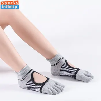 Чорапи за йога с пет пръста, памучни дишащи, абсорбиращи потта силиконови мини чорапи за пилатес, чорапите за балет, танци, фитнес, спортни чорапи