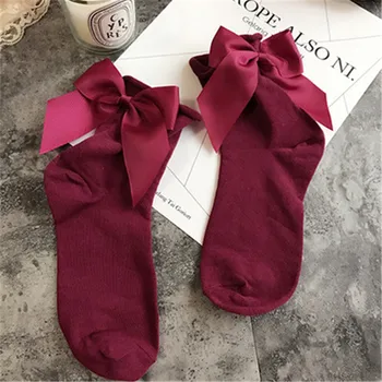 Чорапи с бантиком 7 цвята, елегантна градинска дрехи, дамски сладки чорапи с ярки цветове, ежедневни дамски къси чорапи в контрастен цвят, сладък дамски чорапи с бантиком