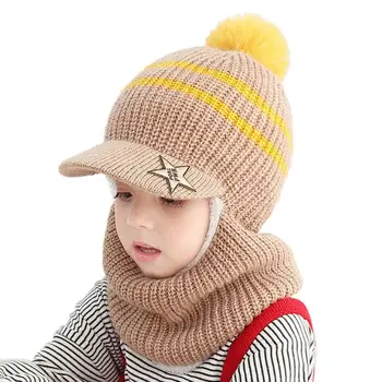 Шапка с качулка за деца, шапка-шал с качулка, комплект зимни шапки и шалове за деца, шапчица с помпоном на лигавицата на руното