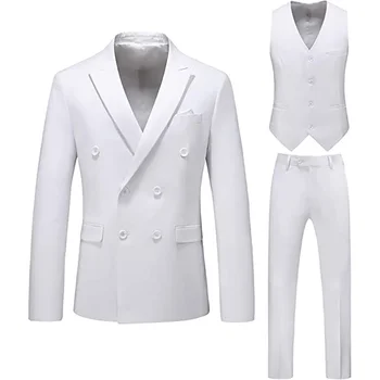 (Яке + жилетка + Панталони) Мъжки костюм от три части, Нов Монофонични Оборудвана бутиков Бизнес модерен мъжки дрехи, Комплект костюми