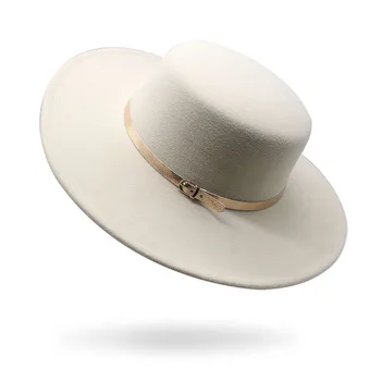 2023 Едро фетровых шапки с широка периферия 10 см за жени, Унисекс Проста однотонная модерна плоска шапка в британски стил