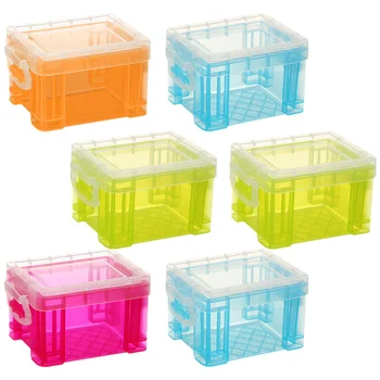 6 бр. пластмасов контейнер за съхранение, малки Съдове с капаци, прозрачна кутия за обеци, размери кутии