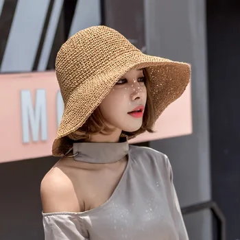Аксесоари за дамски летни дрехи, вязаная слама кръгла шапка с широка периферия от слънчеви изгаряния, плажна шапка Sunhat