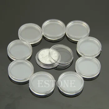 Горещи 10шт 20 mm прозрачни кръгли кутии за съхранение на монети, на капсули, на притежателя, Кръгъл пластмасов