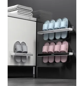 Закачалка за тапочек за баня, монтиране на устройство за съхранение на обувки в тоалетната, перфорирана закачалка за обувки за баня, рафтове за съхранение