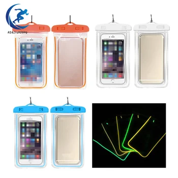 Лятна светещ водоустойчива чанта, приспособление за плуване, плажна суха чанта, калъф за телефон, къмпинг, ски държач за мобилен телефон 3,5-6 инча