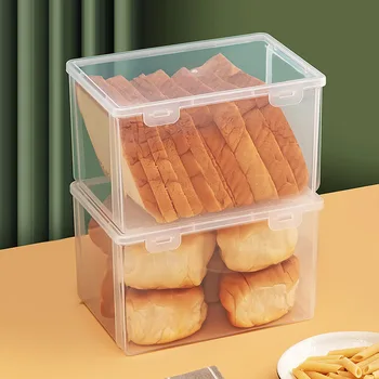 Прозрачна Кутия за съхранение на тостер за хляб, Контейнер за хранене, голям капацитет, с плътно затварящ се капак за управление на организатора за кухненски фризера